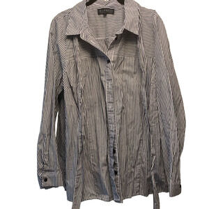 EUC Eloquii Button Down Gray Striped Blouse 